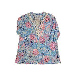 Lilly Pulitzer Kaia Knit Tunic Top Wmn XL Multicolor Braid Trim Floral